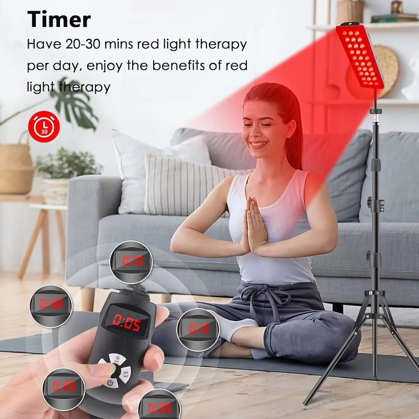 Red Light Infrared Therapy Lamp Facial Beauty Skin Care LED Large Lamp Telescopic Stand Dimmable Timer for Skin Rejuven Home Use
