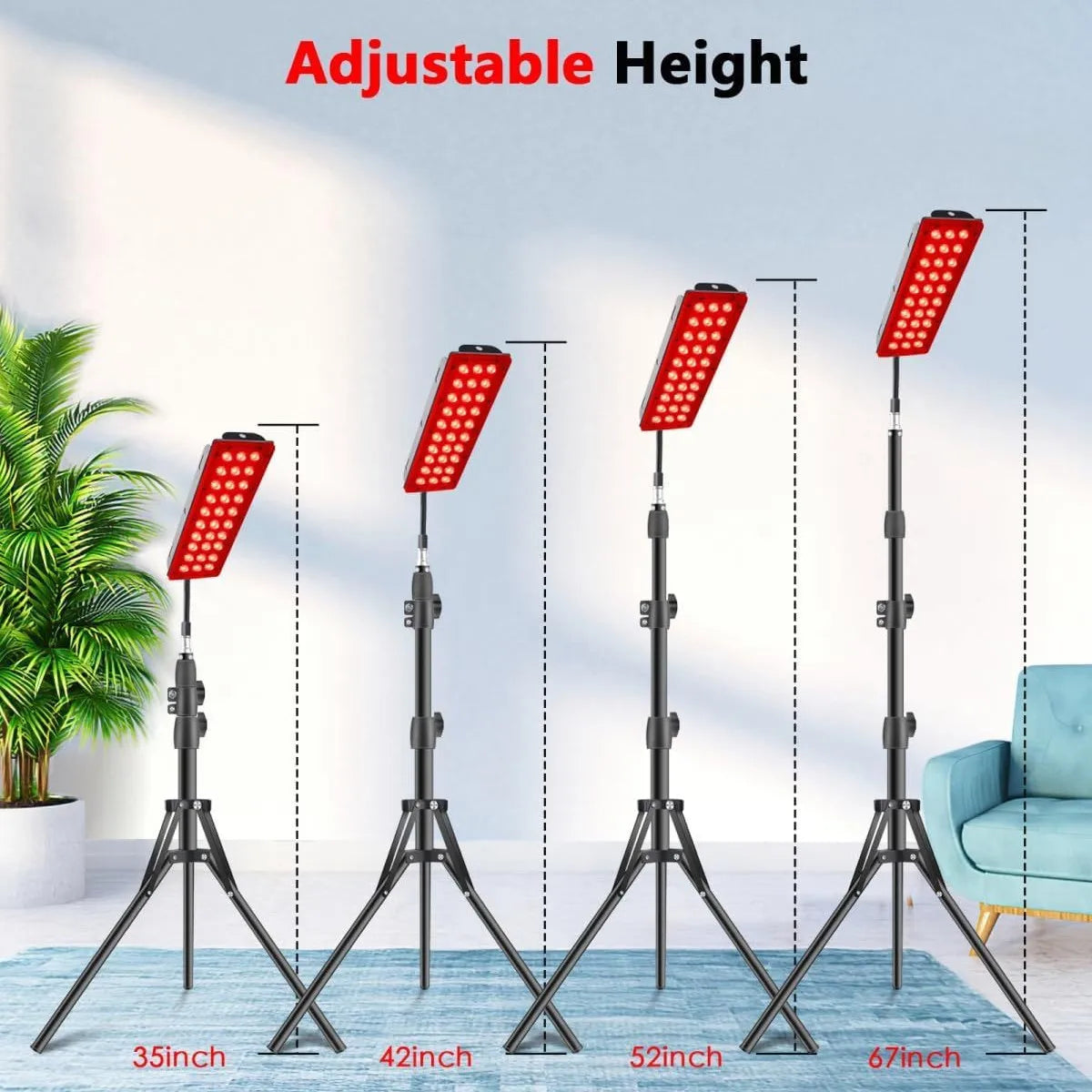 Red Light Infrared Therapy Lamp Facial Beauty Skin Care LED Large Lamp Telescopic Stand Dimmable Timer for Skin Rejuven Home Use