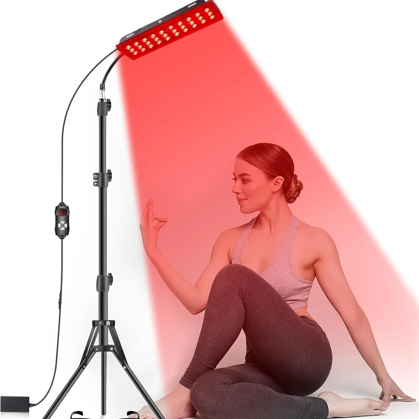 Red Light Infrared Therapy Lamp Facial Beauty Skin Care LED Large Lamp Telescopic Stand Dimmable Timer for Skin Rejuven Home Use