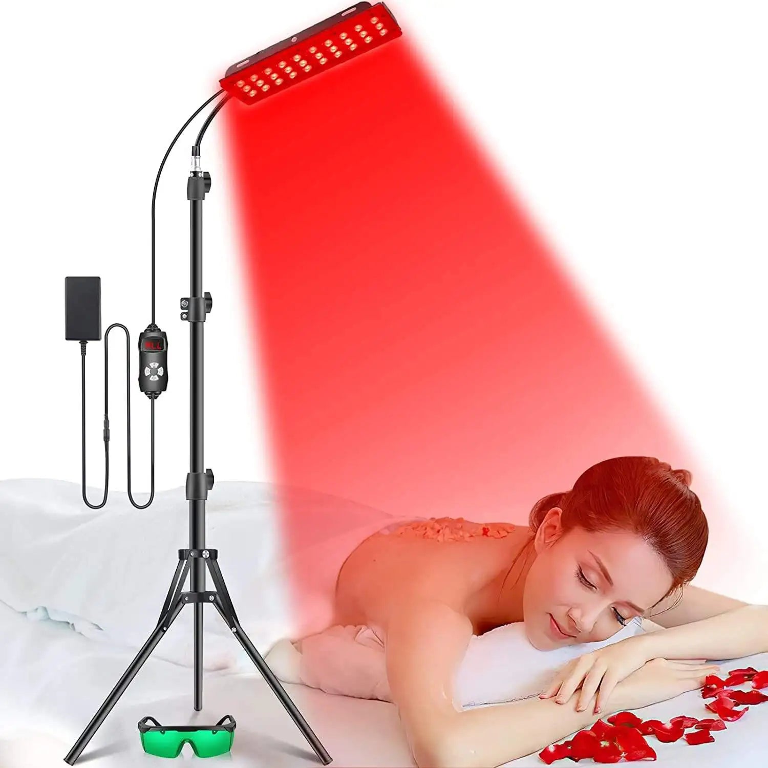 Red Light Infrared Therapy Lamp Facial Beauty Skin Care LED Large Lamp Telescopic Stand Dimmable Timer for Skin Rejuven Home Use