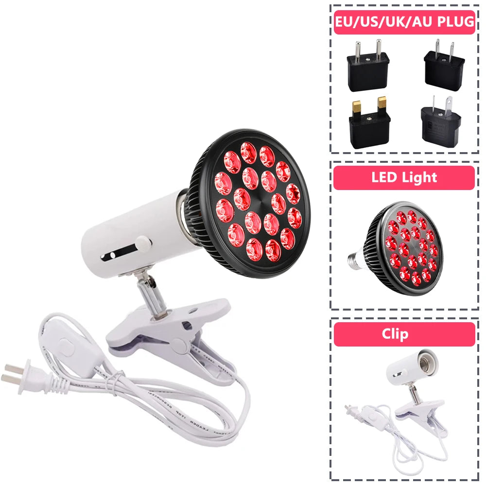 Red Light Therapy Lamp for Face 54W 660nm & 850nm Infrared Light Therapy Device for Muscle Joint Pain Relief Skin Health Tools