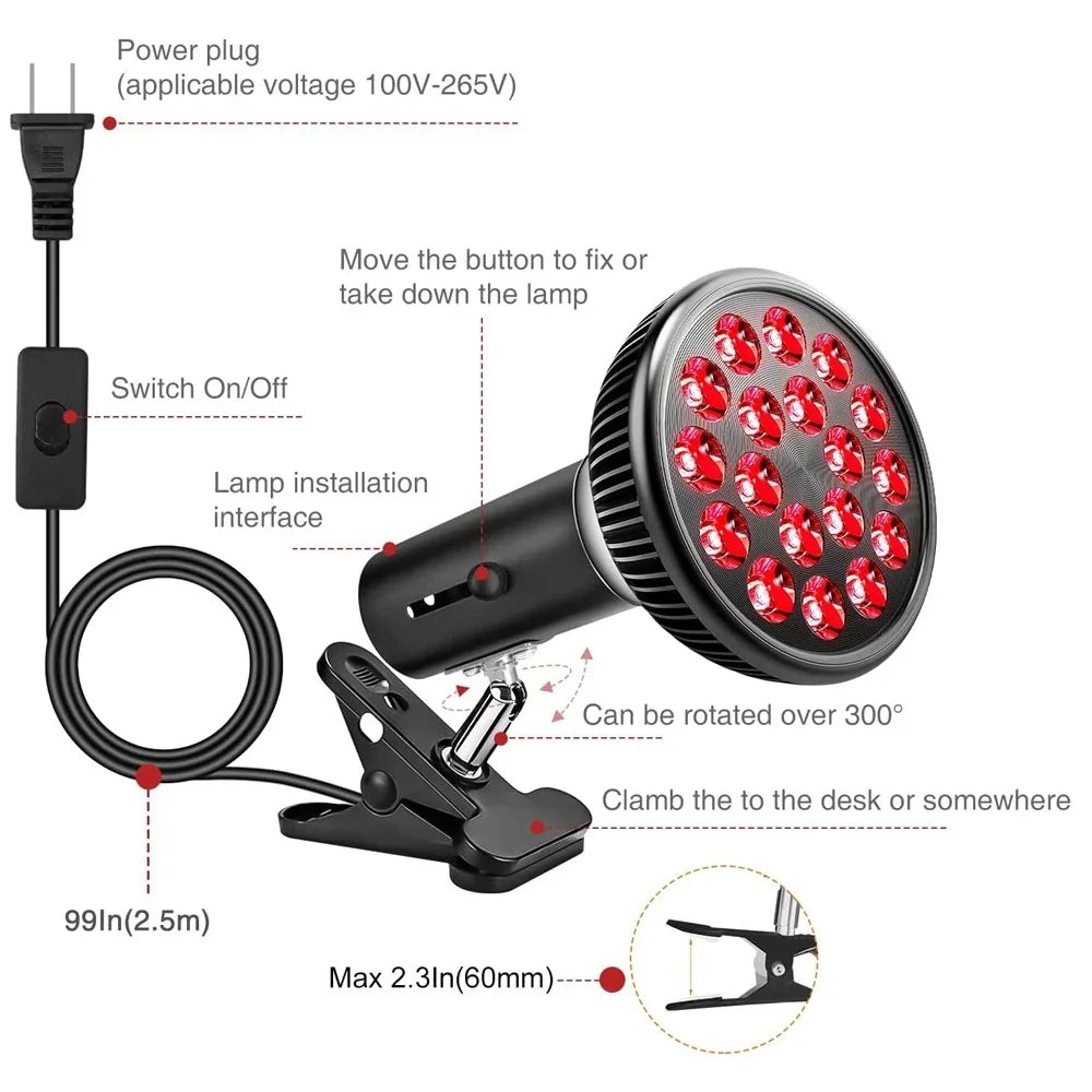 Red Light Therapy Lamp for Face 54W 660nm & 850nm Infrared Light Therapy Device for Muscle Joint Pain Relief Skin Health Tools