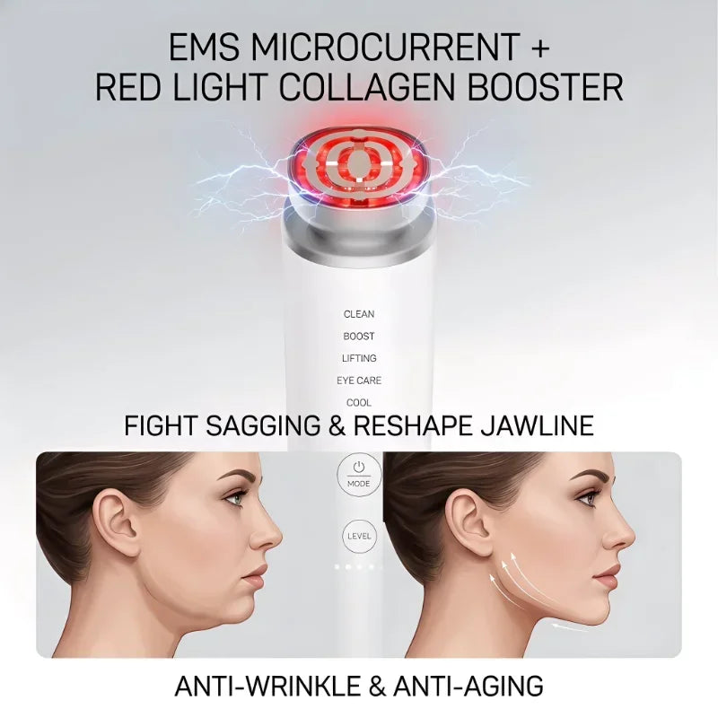 Home Use Collagen Tightening Beauty Instrument, 5 Modes EMS Red Light Anti-Aging Eye Care, Portable & Sensitive Skin Friendly
