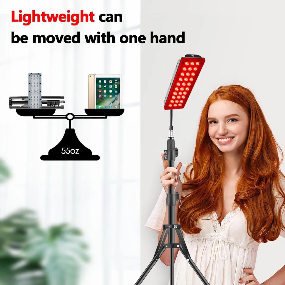 Red Light Infrared Therapy Lamp Facial Beauty Skin Care LED Large Lamp Telescopic Stand Dimmable Timer for Skin Rejuven Home Use