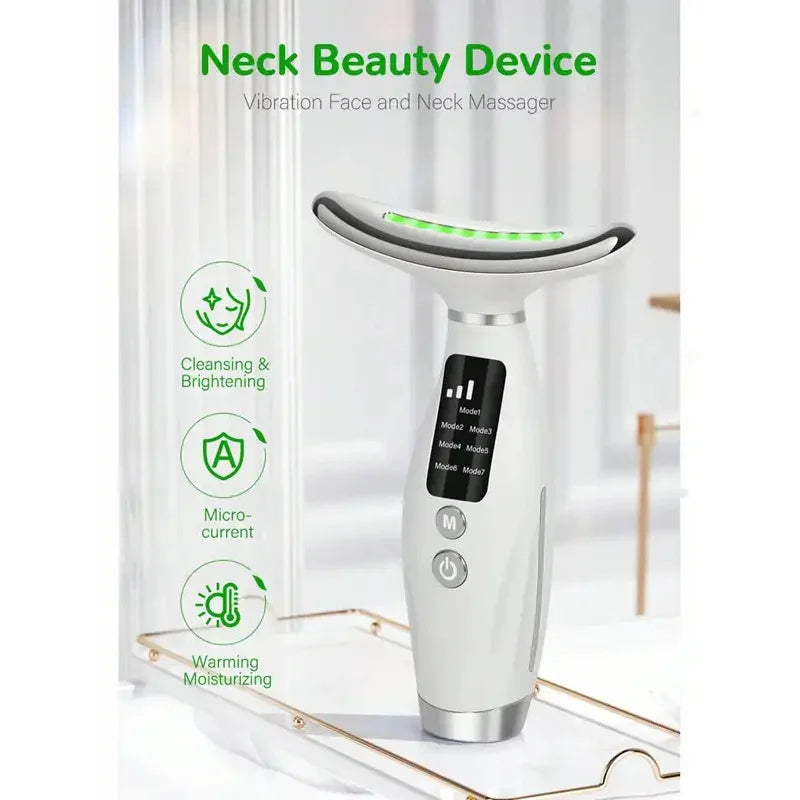 Colour Light Face And Neck Beauty Instrument 7 Modes And 7 Speeds Adjustment With Curved Hand Grip Neck Beauty Instrument